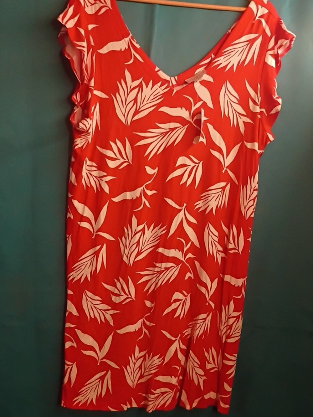 LOFT Red and White Tropical Print Midi Dress
